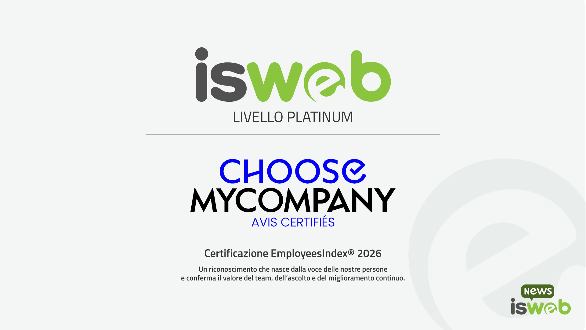 ISWEB ottiene la certificazione EmployeesIndex&reg; Platinum