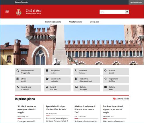 Nuovo Portale istituzionale del Comun di Asti, conforme alla nuove Linee Guida di design dei siti web della PA